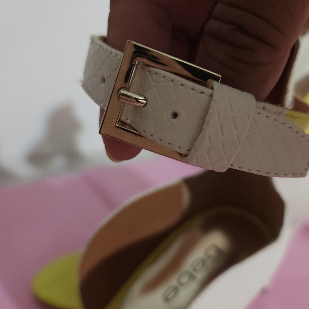 Bebe Yellow and White Stiletto Heels with Ankle Strap 7M - Picture 10 of 12